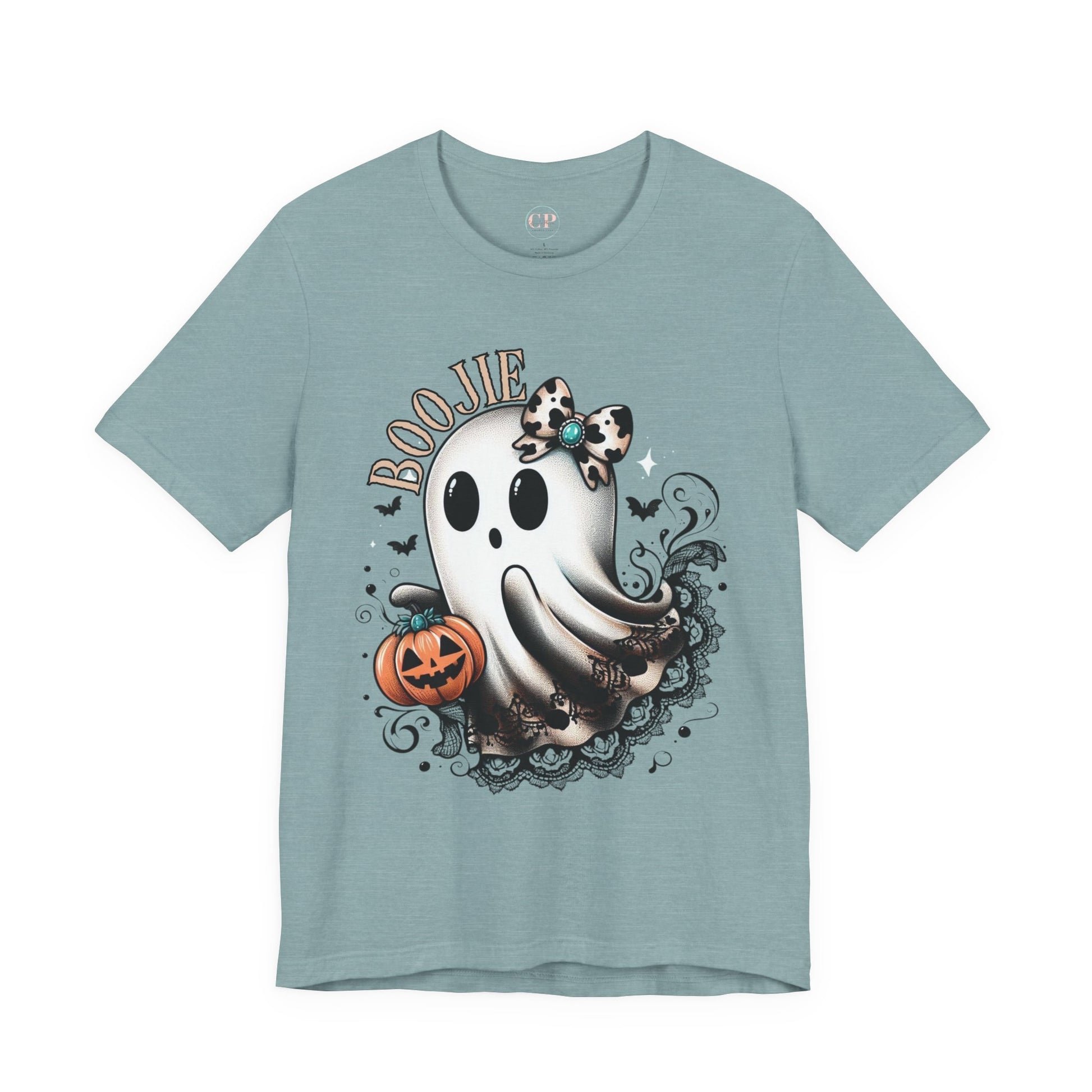 BOOjie Ghost Tee with Pumpkin - Halloween Unisex Jersey Short Sleeve Tee