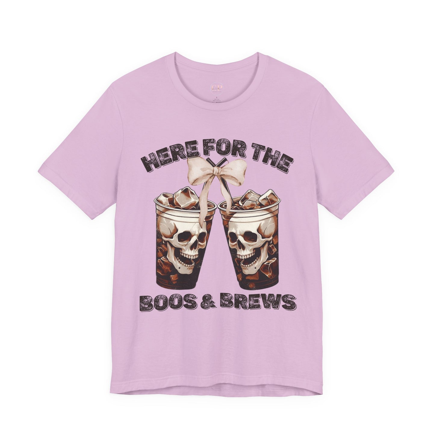 Halloween Skeleton Iced Coffee Tee - Here for the Boos and Brews