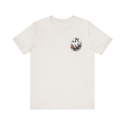BOOjie Ghost Tee with Pumpkin - Halloween Unisex Jersey Short Sleeve Tee