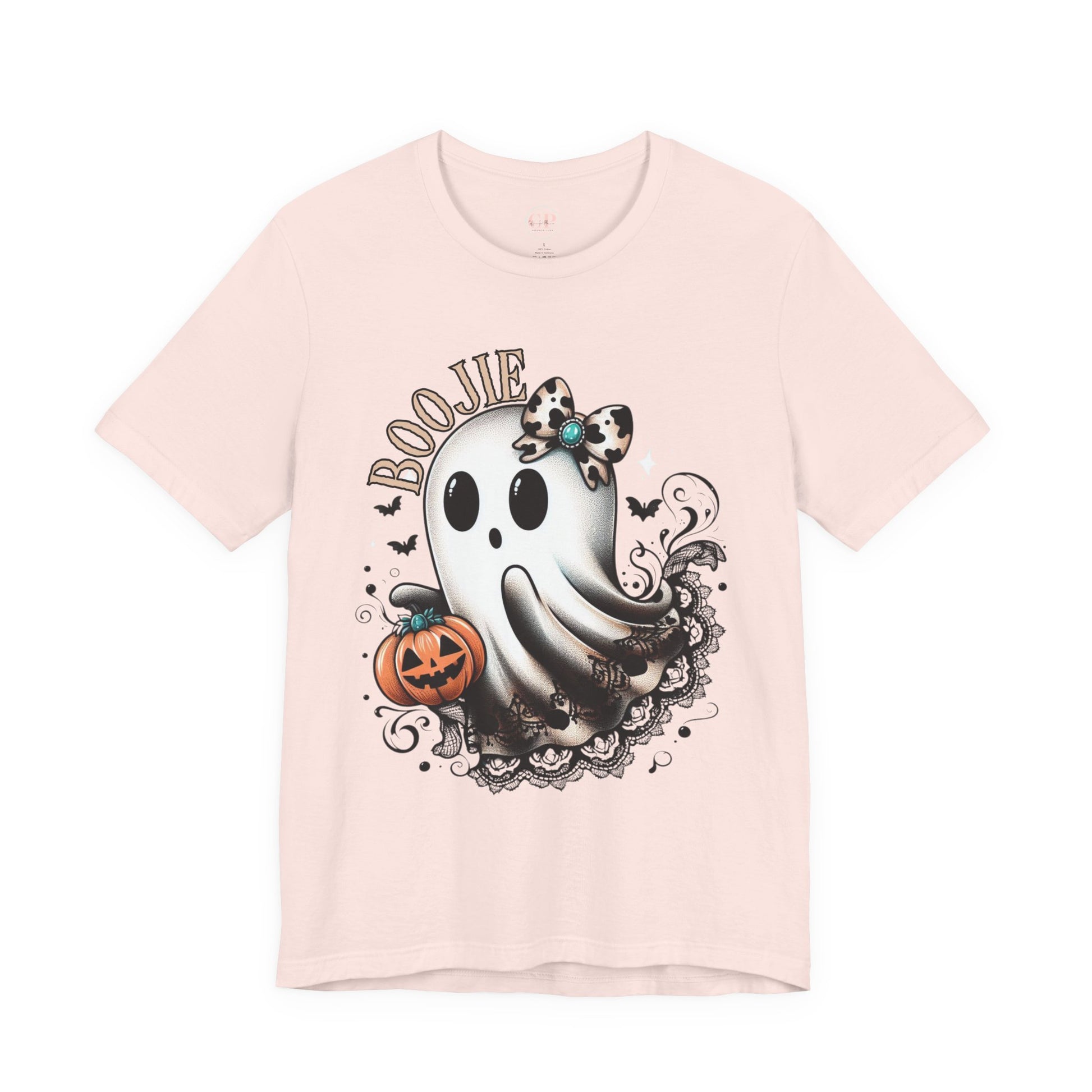 BOOjie Ghost Tee with Pumpkin - Halloween Unisex Jersey Short Sleeve Tee