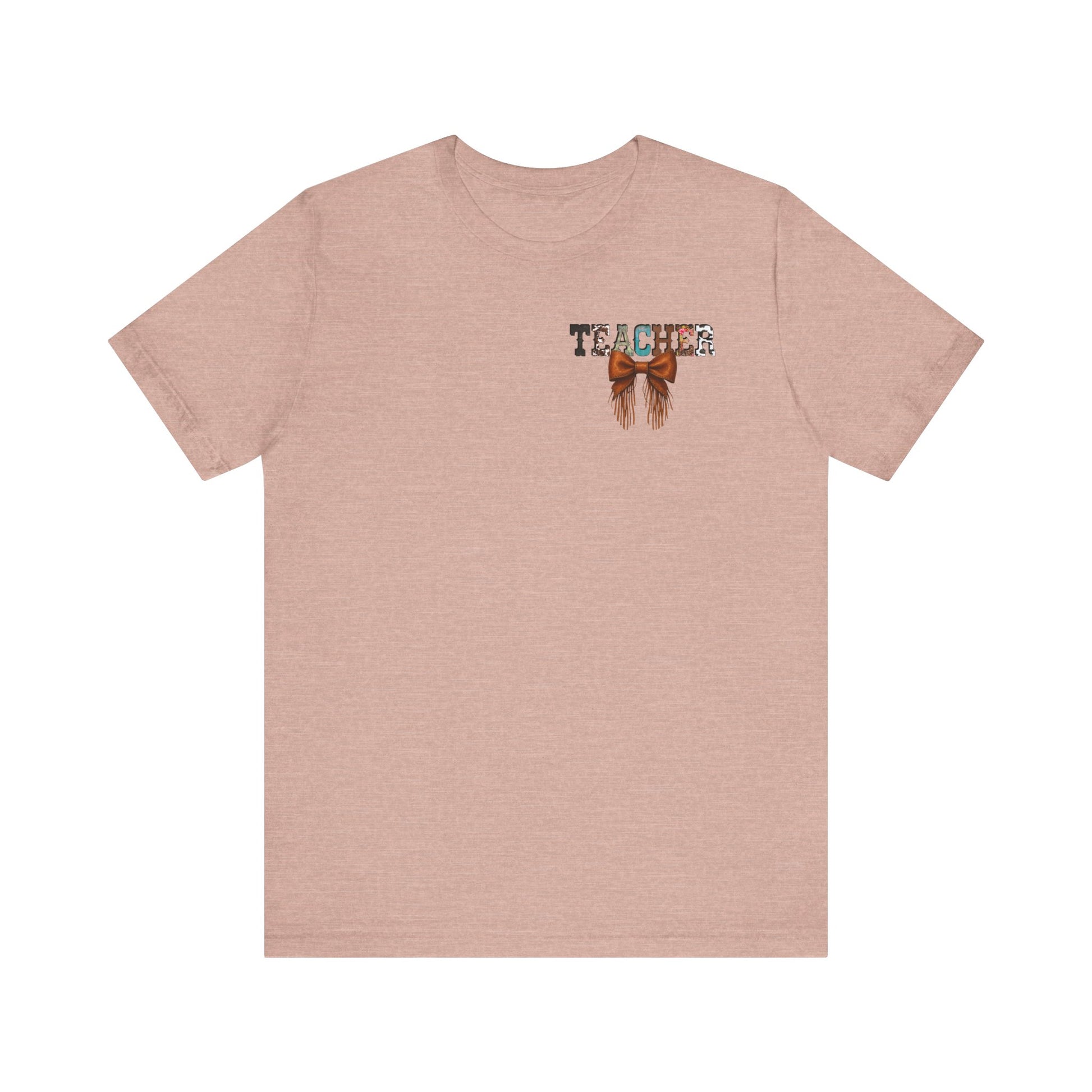 Western Style Teacher Tee with Fringe Bow Front & Back Design - Unisex Jersey Short Sleeve