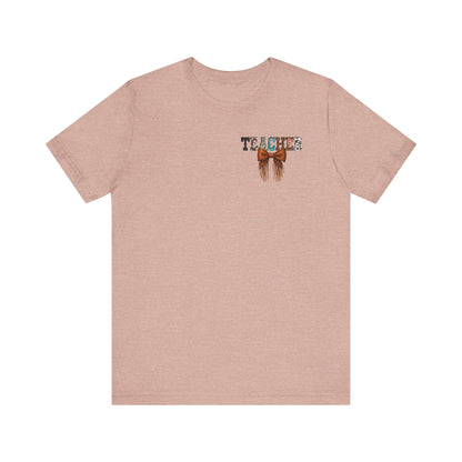 Western Style Teacher Tee with Fringe Bow Front & Back Design - Unisex Jersey Short Sleeve