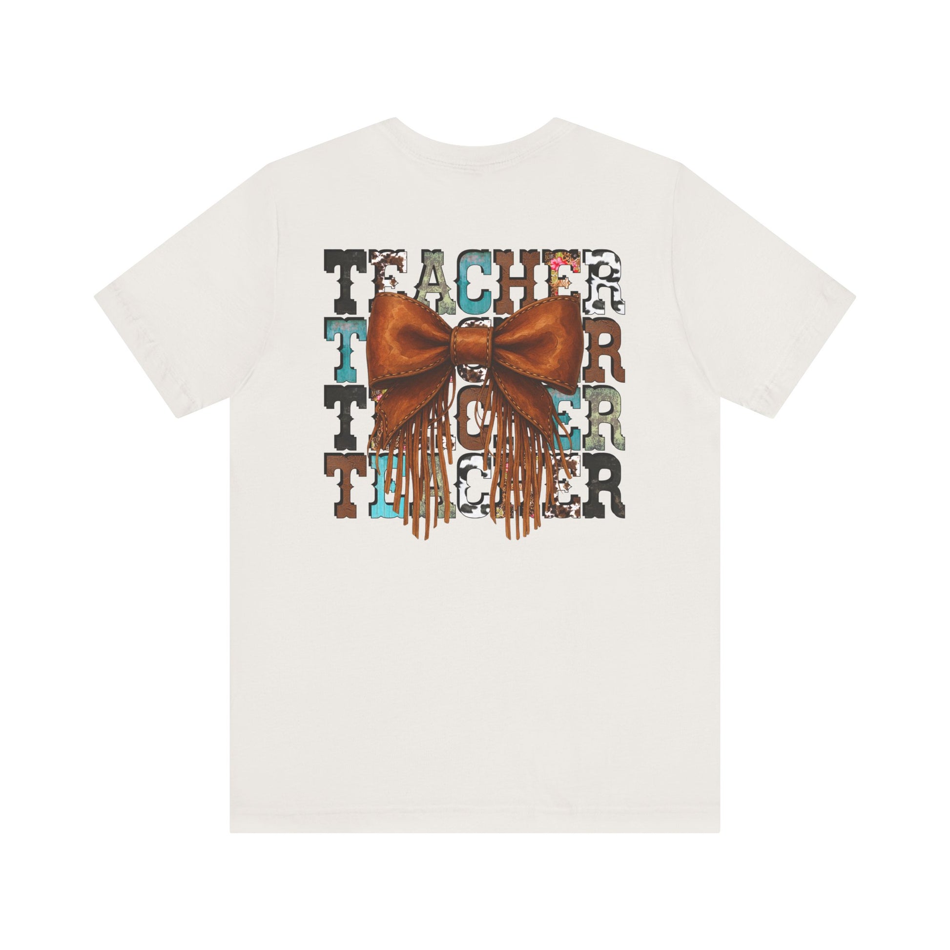 Western Style Teacher Tee with Fringe Bow Front & Back Design - Unisex Jersey Short Sleeve