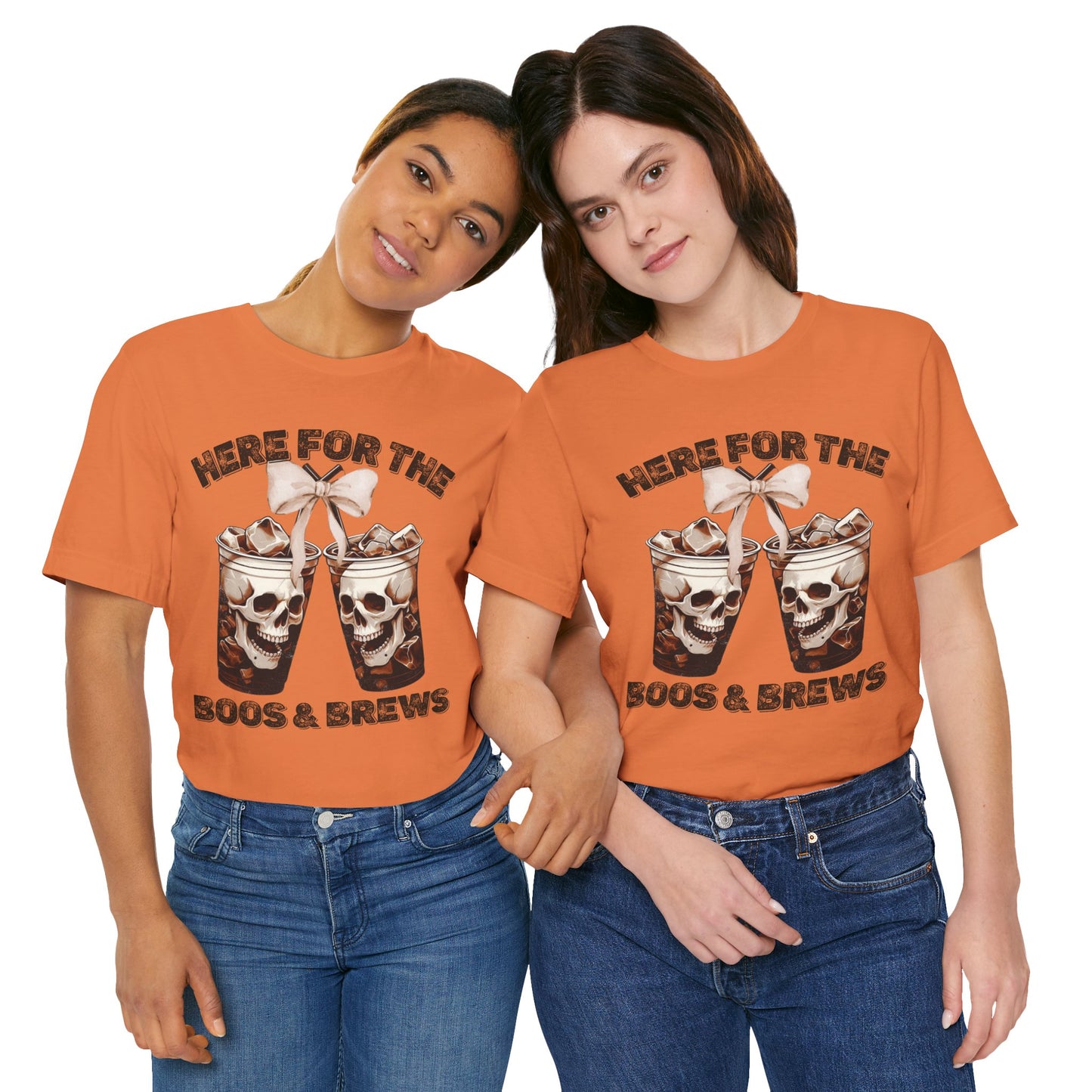 Halloween Skeleton Iced Coffee Tee - Here for the Boos and Brews