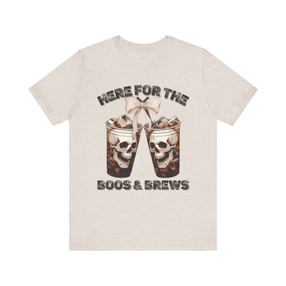 Halloween Skeleton Iced Coffee Tee - Here for the Boos and Brews