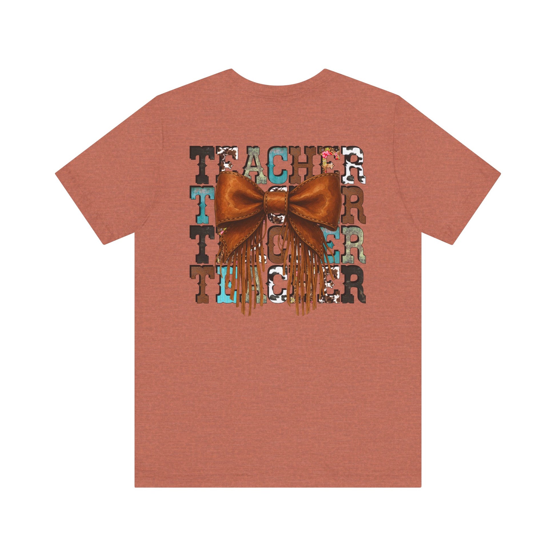 Western Style Teacher Tee with Fringe Bow Front & Back Design - Unisex Jersey Short Sleeve