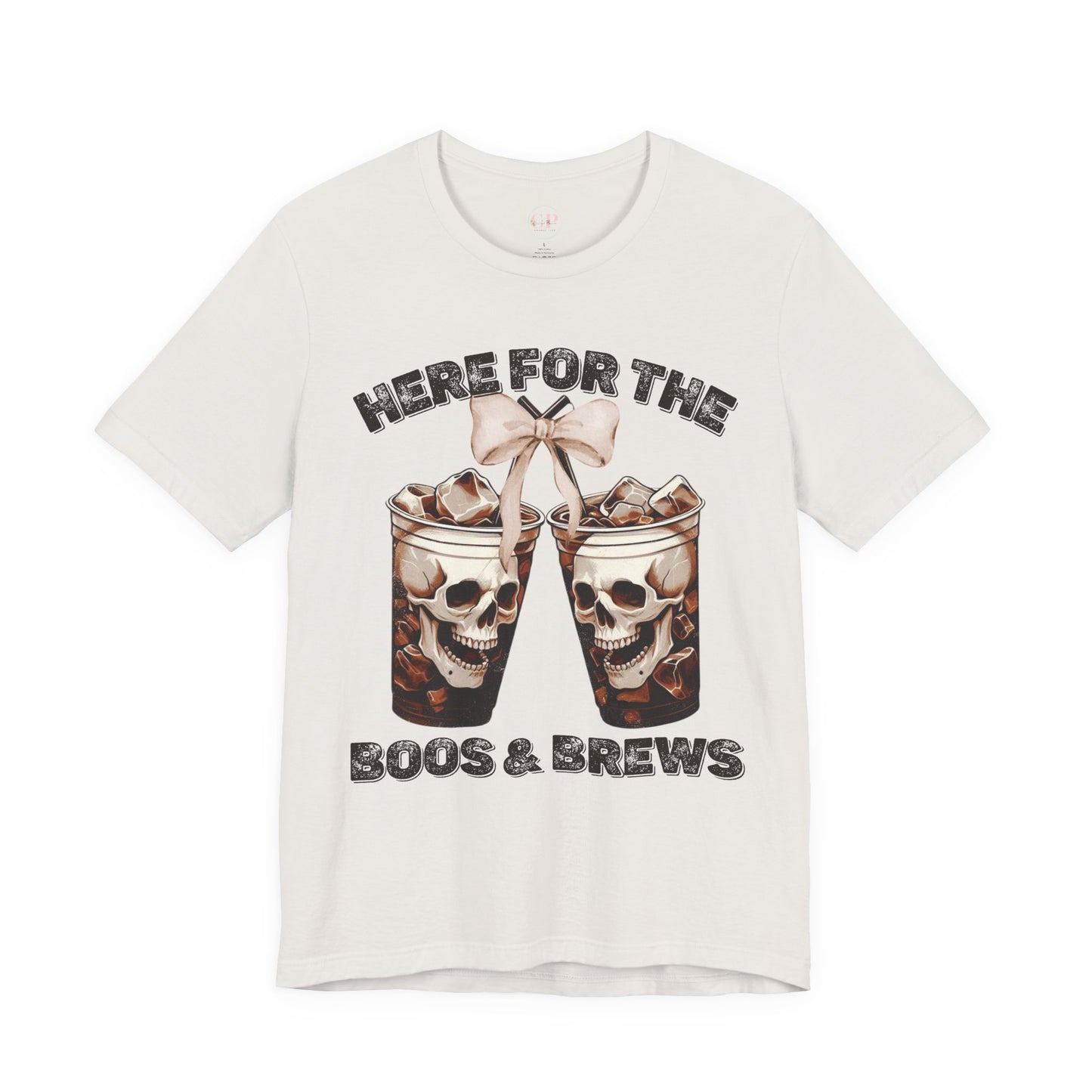Halloween Skeleton Iced Coffee Tee - Here for the Boos and Brews
