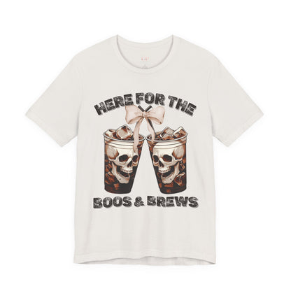 Halloween Skeleton Iced Coffee Tee - Here for the Boos and Brews