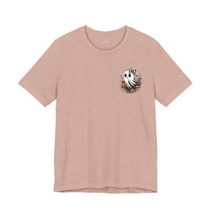 BOOjie Ghost Tee with Pumpkin - Halloween Unisex Jersey Short Sleeve Tee