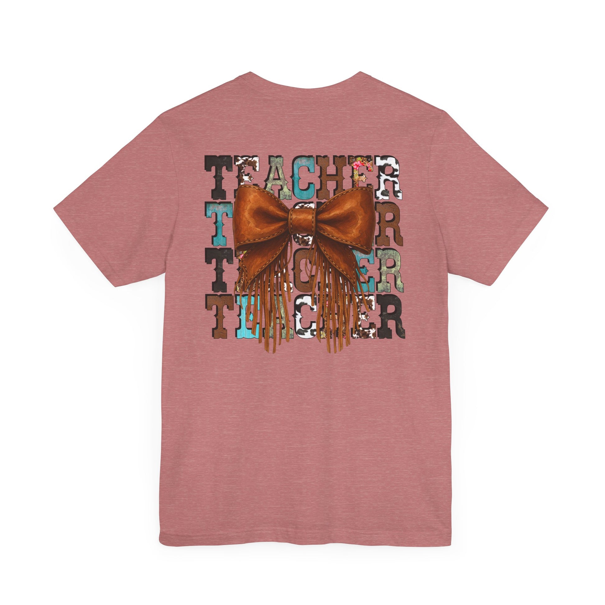 Western Style Teacher Tee with Fringe Bow Front & Back Design - Unisex Jersey Short Sleeve