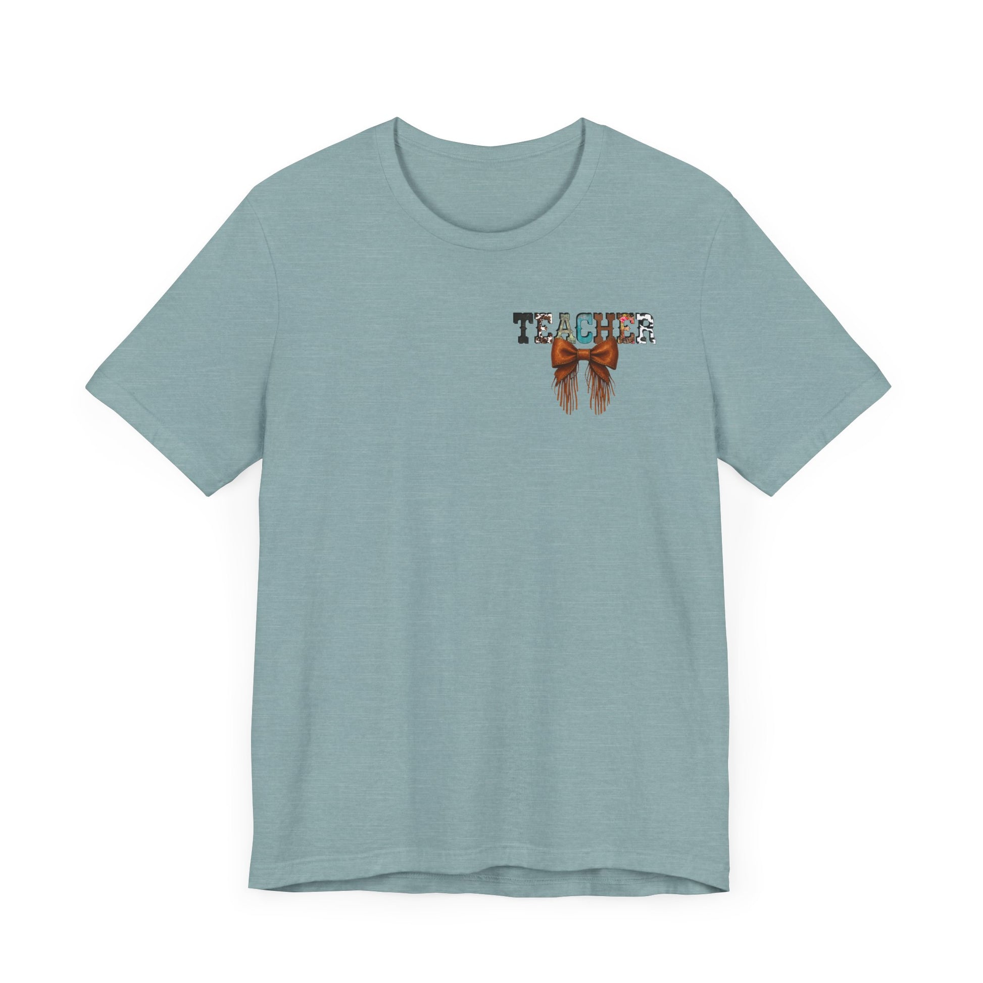 Western Style Teacher Tee with Fringe Bow Front & Back Design - Unisex Jersey Short Sleeve