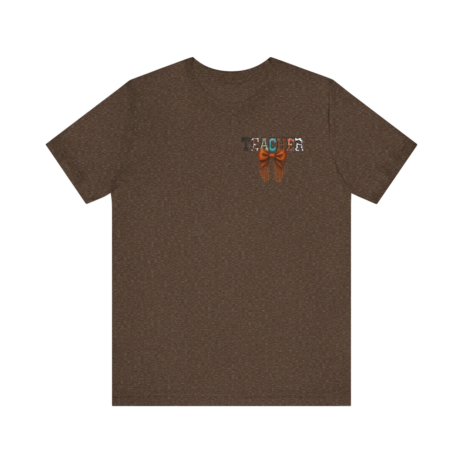 Western Style Teacher Tee with Fringe Bow Front & Back Design - Unisex Jersey Short Sleeve
