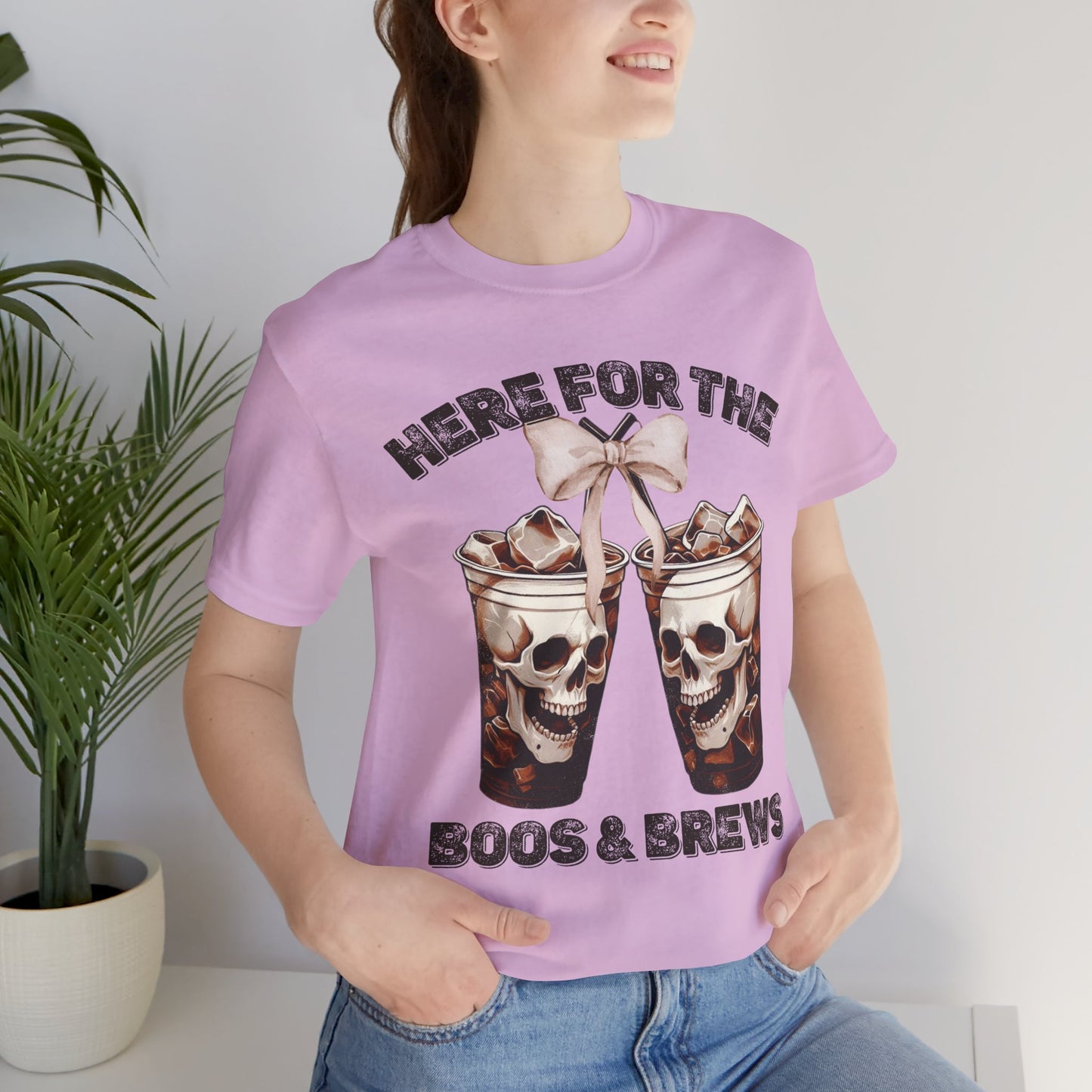 Halloween Skeleton Iced Coffee Tee - Here for the Boos and Brews