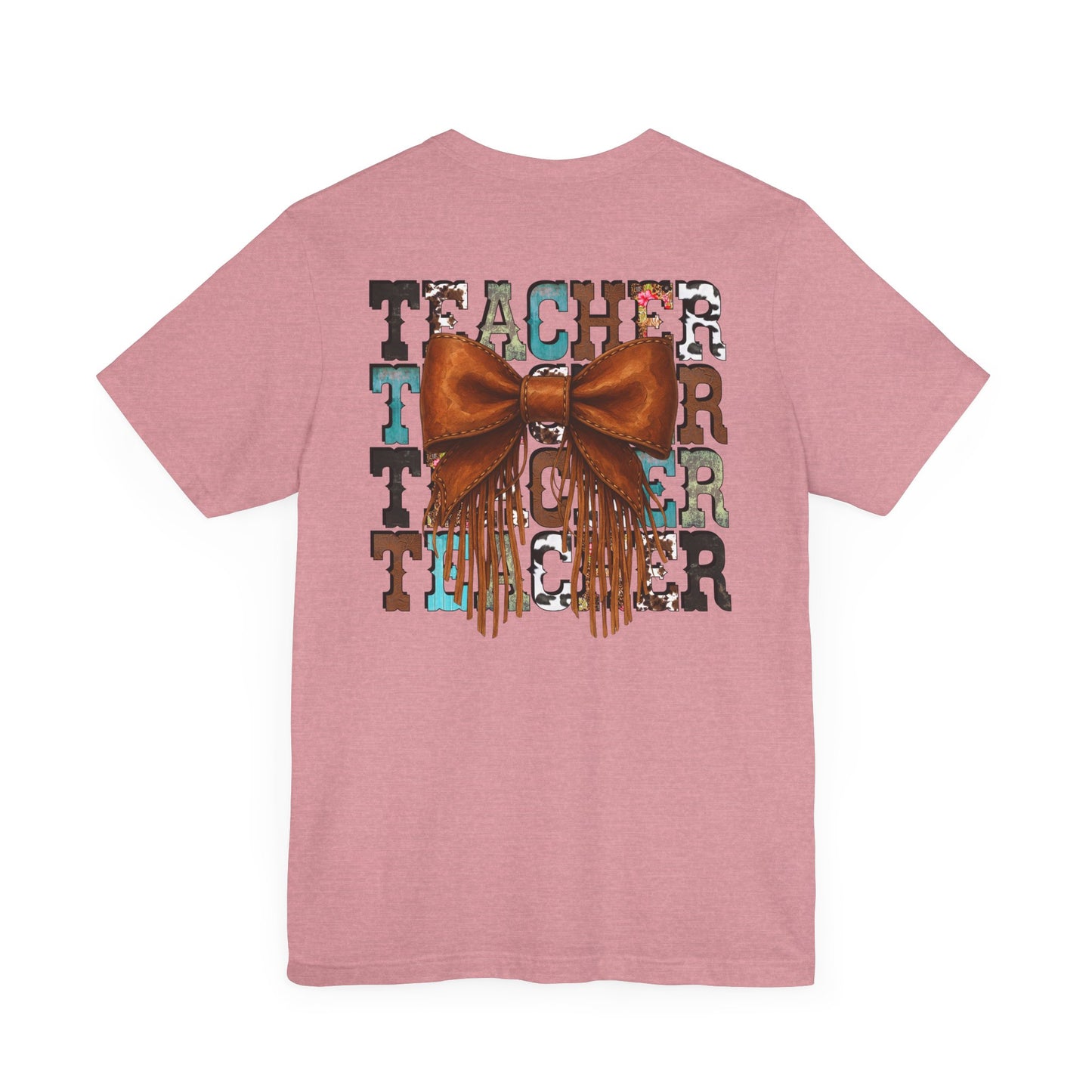 Western Style Teacher Tee with Fringe Bow Front & Back Design - Unisex Jersey Short Sleeve