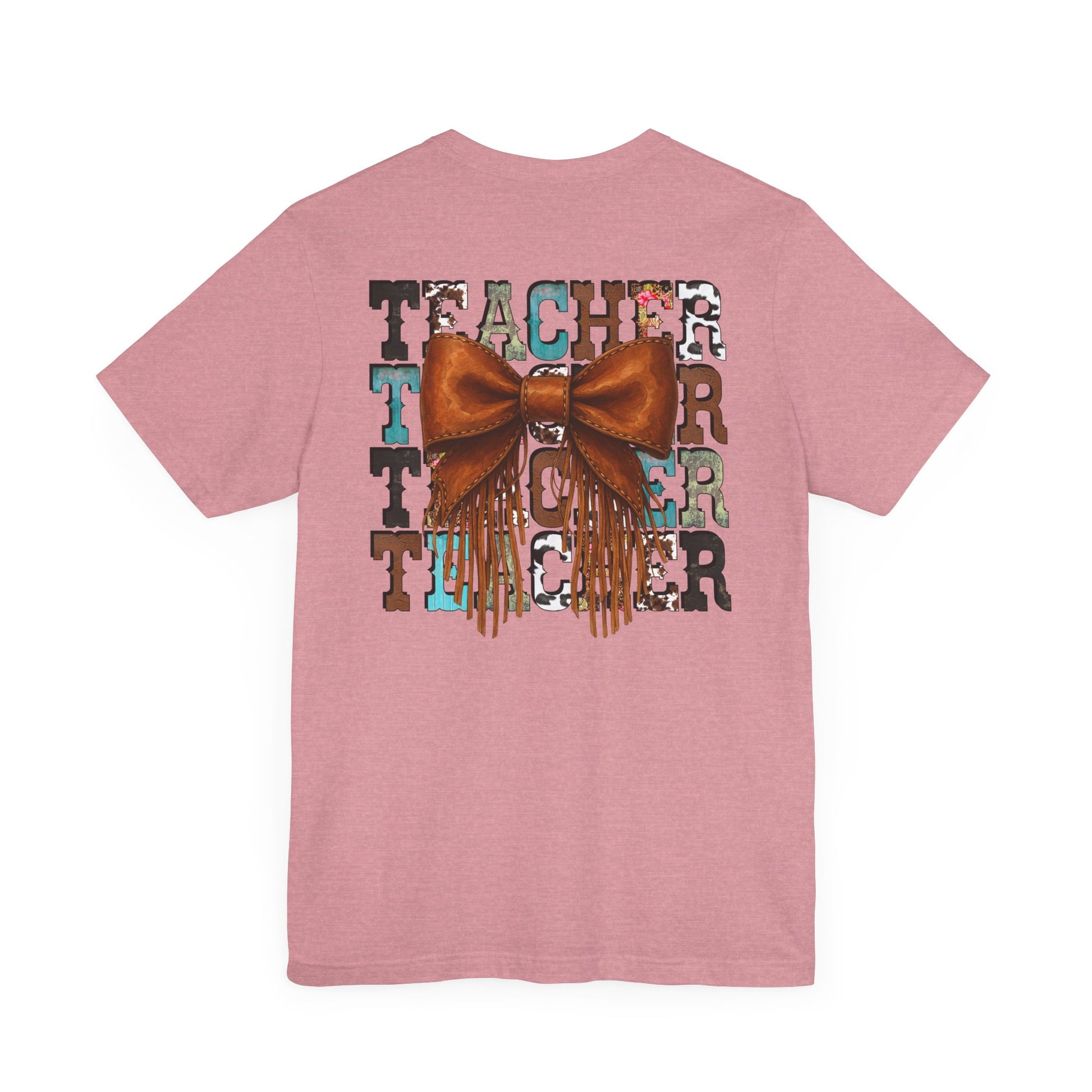 Western Style Teacher Tee with Fringe Bow Front & Back Design - Unisex Jersey Short Sleeve