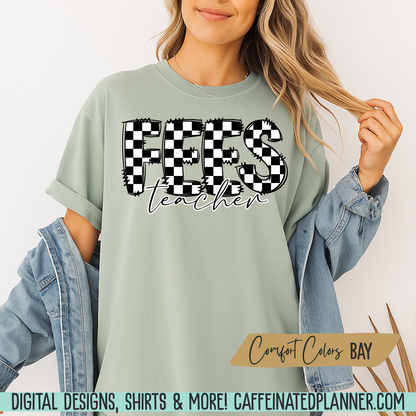 CUSTOM School TShirt, Comfort Colors Checkered Doodle TShirt