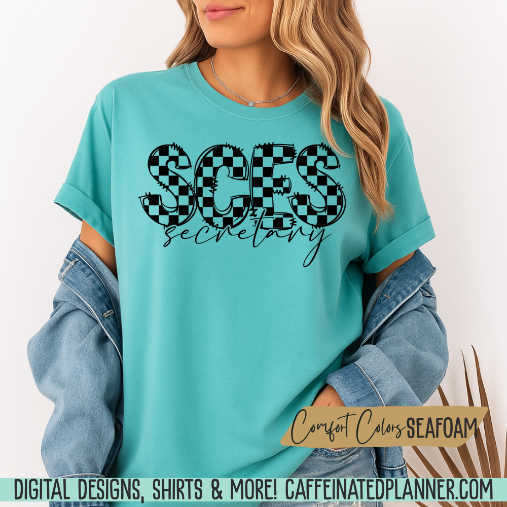 CUSTOM School TShirt, Comfort Colors Checkered Doodle TShirt