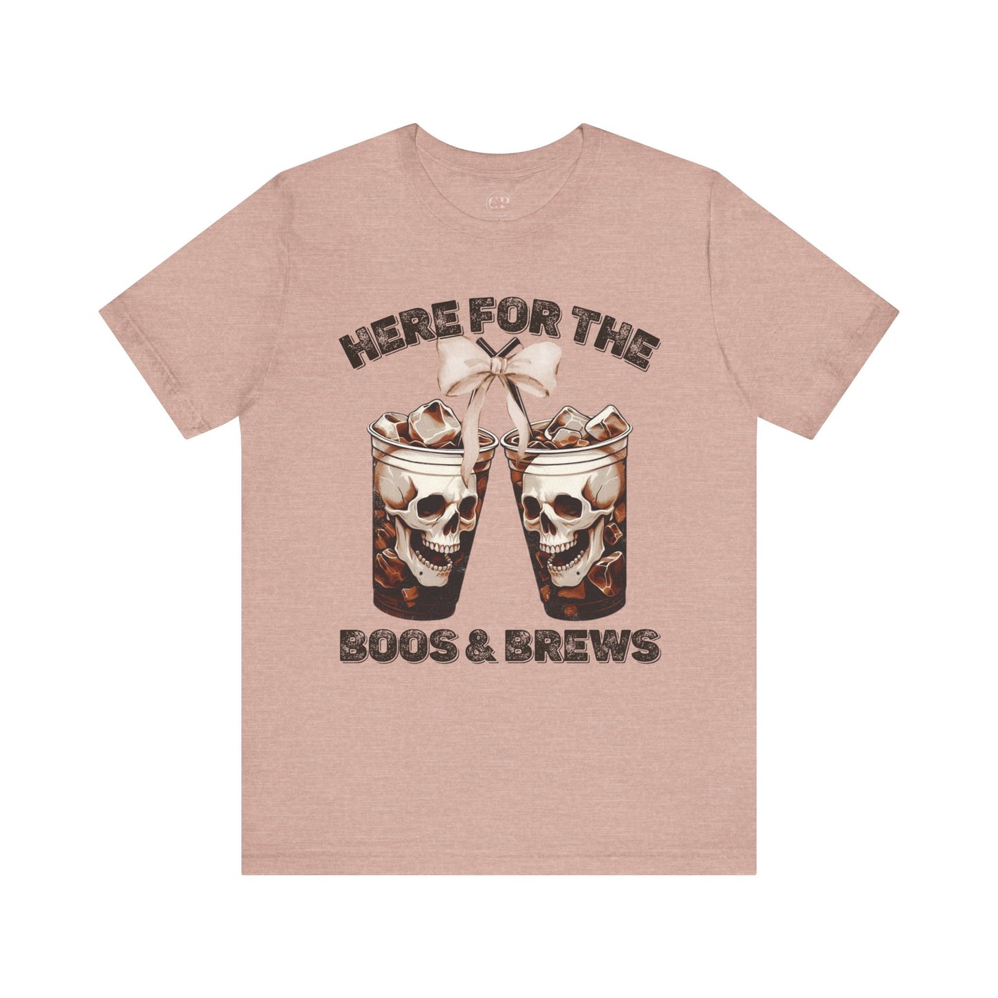 Halloween Skeleton Iced Coffee Tee - Here for the Boos and Brews