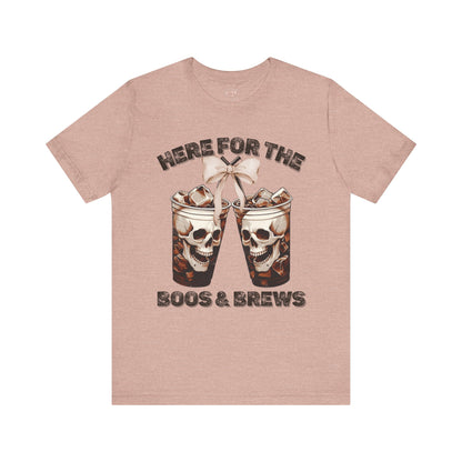 Halloween Skeleton Iced Coffee Tee - Here for the Boos and Brews