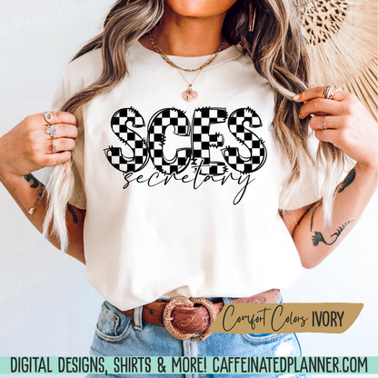 CUSTOM School TShirt, Comfort Colors Checkered Doodle TShirt