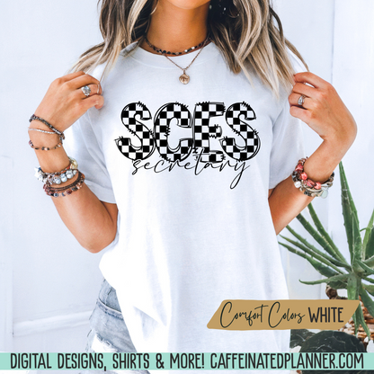 CUSTOM School TShirt, Comfort Colors Checkered Doodle TShirt