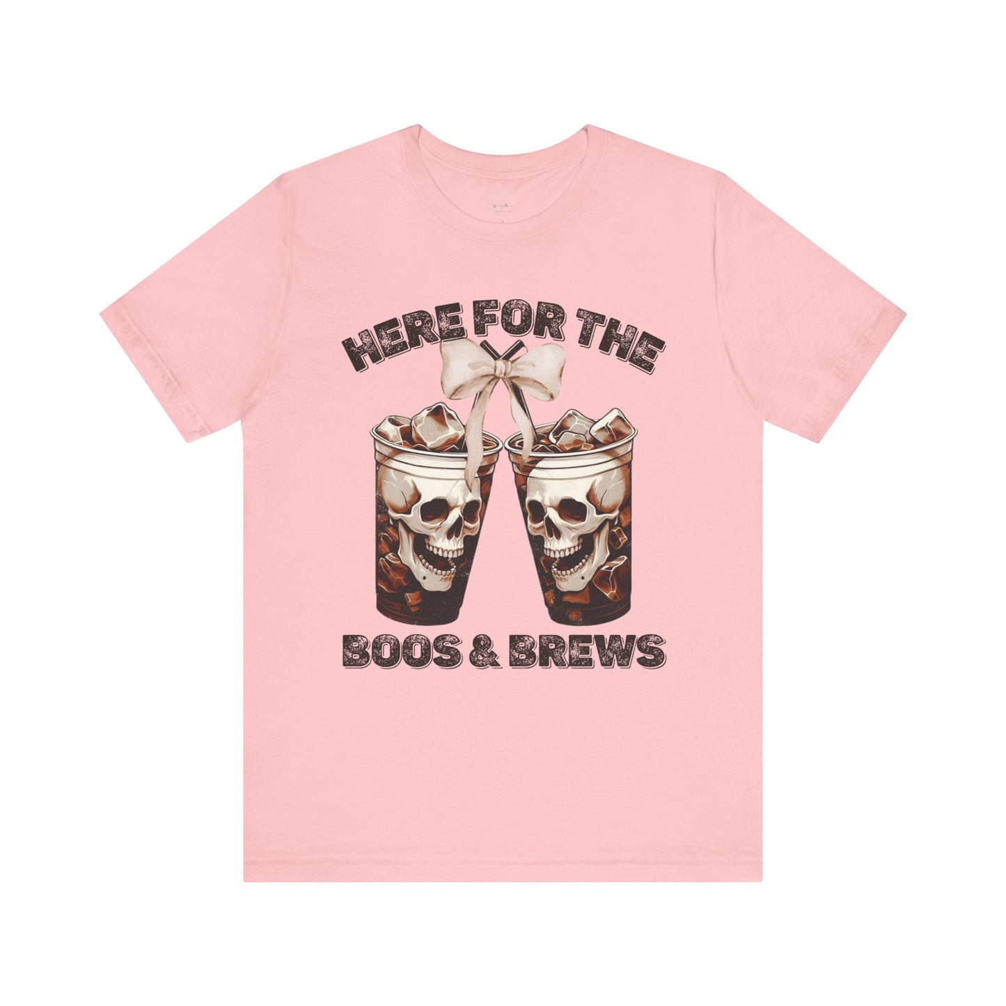 Halloween Skeleton Iced Coffee Tee - Here for the Boos and Brews