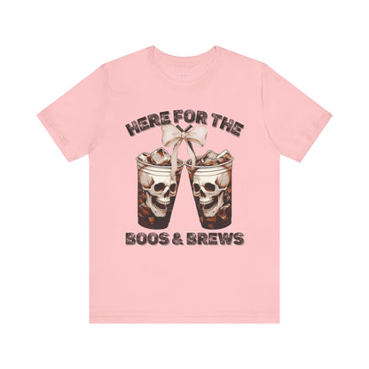 Halloween Skeleton Iced Coffee Tee - Here for the Boos and Brews