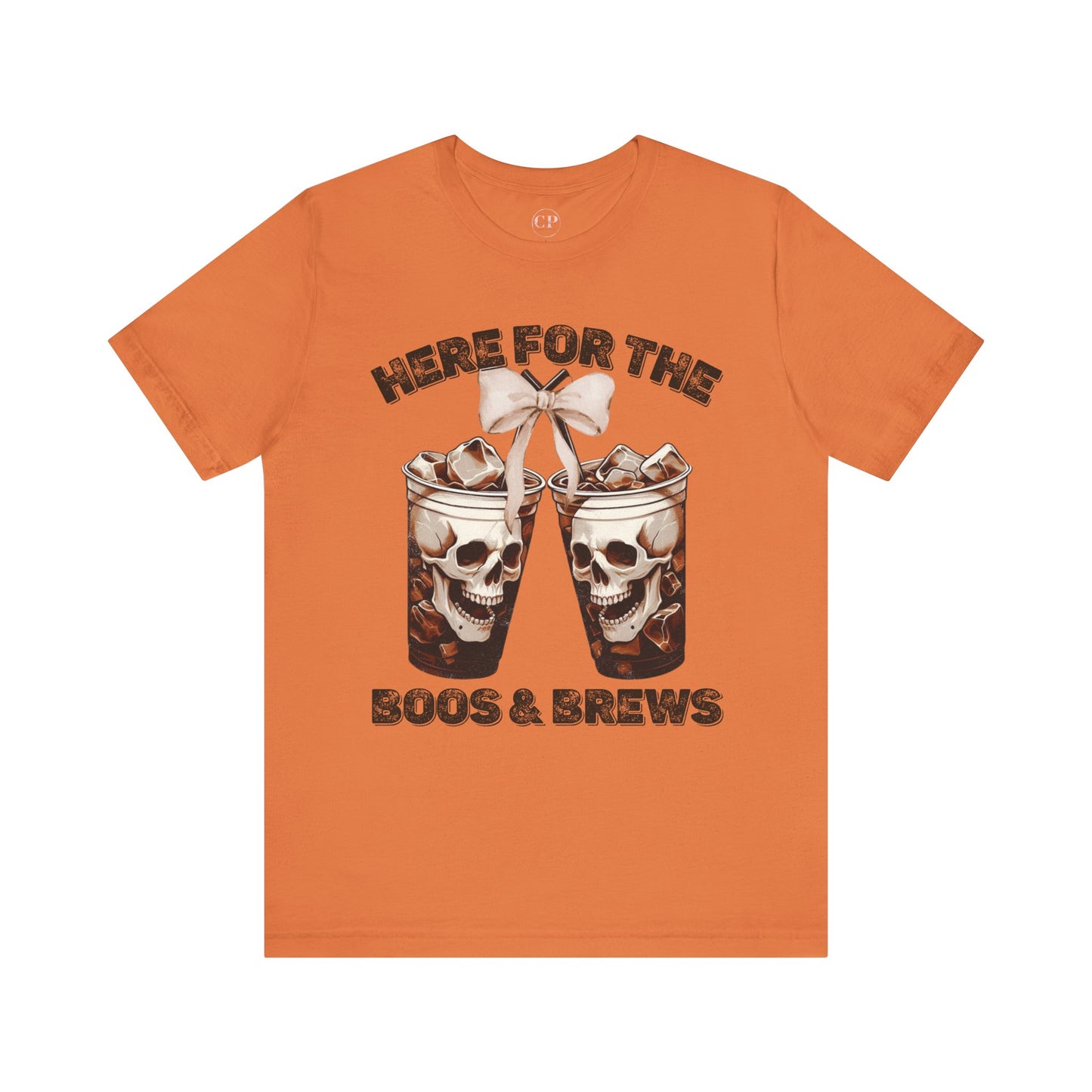 Halloween Skeleton Iced Coffee Tee - Here for the Boos and Brews