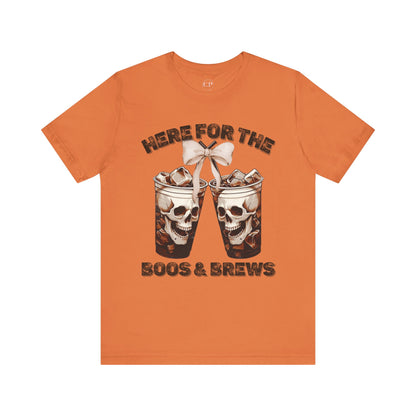 Halloween Skeleton Iced Coffee Tee - Here for the Boos and Brews