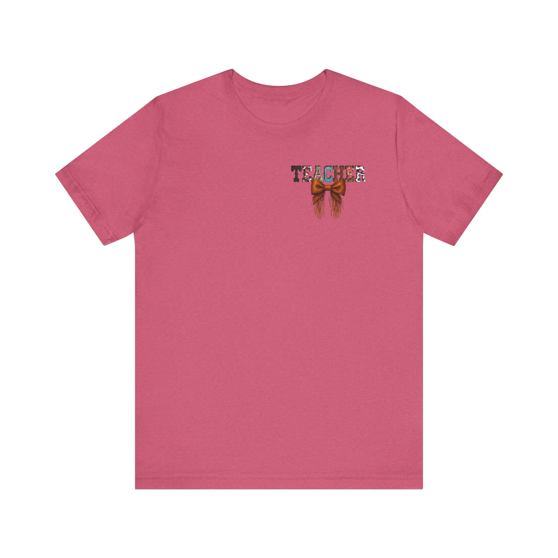 Western Style Teacher Tee with Fringe Bow Front & Back Design - Unisex Jersey Short Sleeve