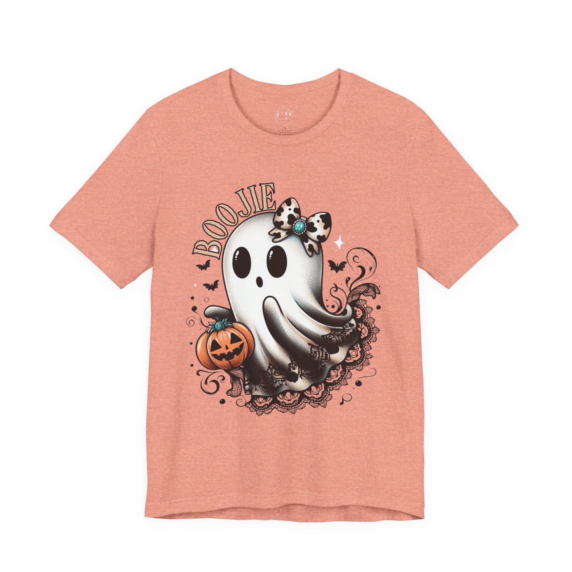 BOOjie Ghost Tee with Pumpkin - Halloween Unisex Jersey Short Sleeve Tee