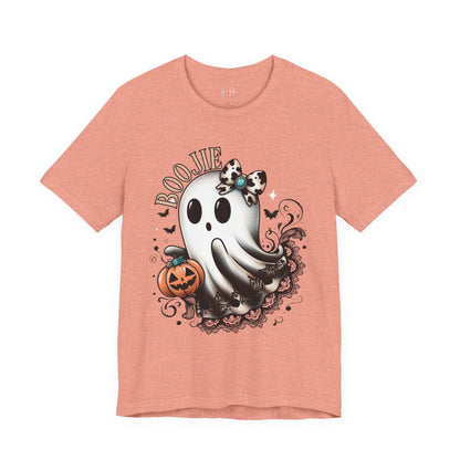 BOOjie Ghost Tee with Pumpkin - Halloween Unisex Jersey Short Sleeve Tee