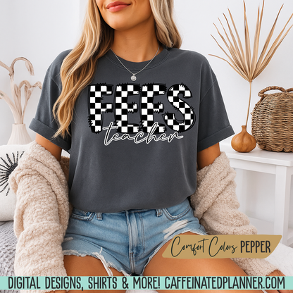 CUSTOM School TShirt, Comfort Colors Checkered Doodle TShirt