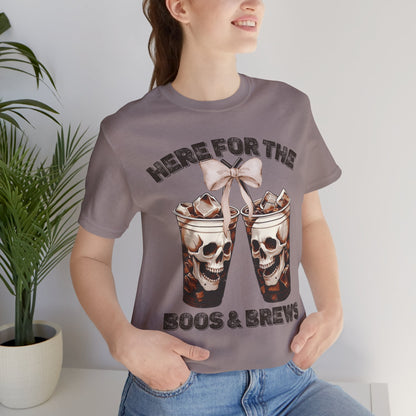 Halloween Skeleton Iced Coffee Tee - Here for the Boos and Brews