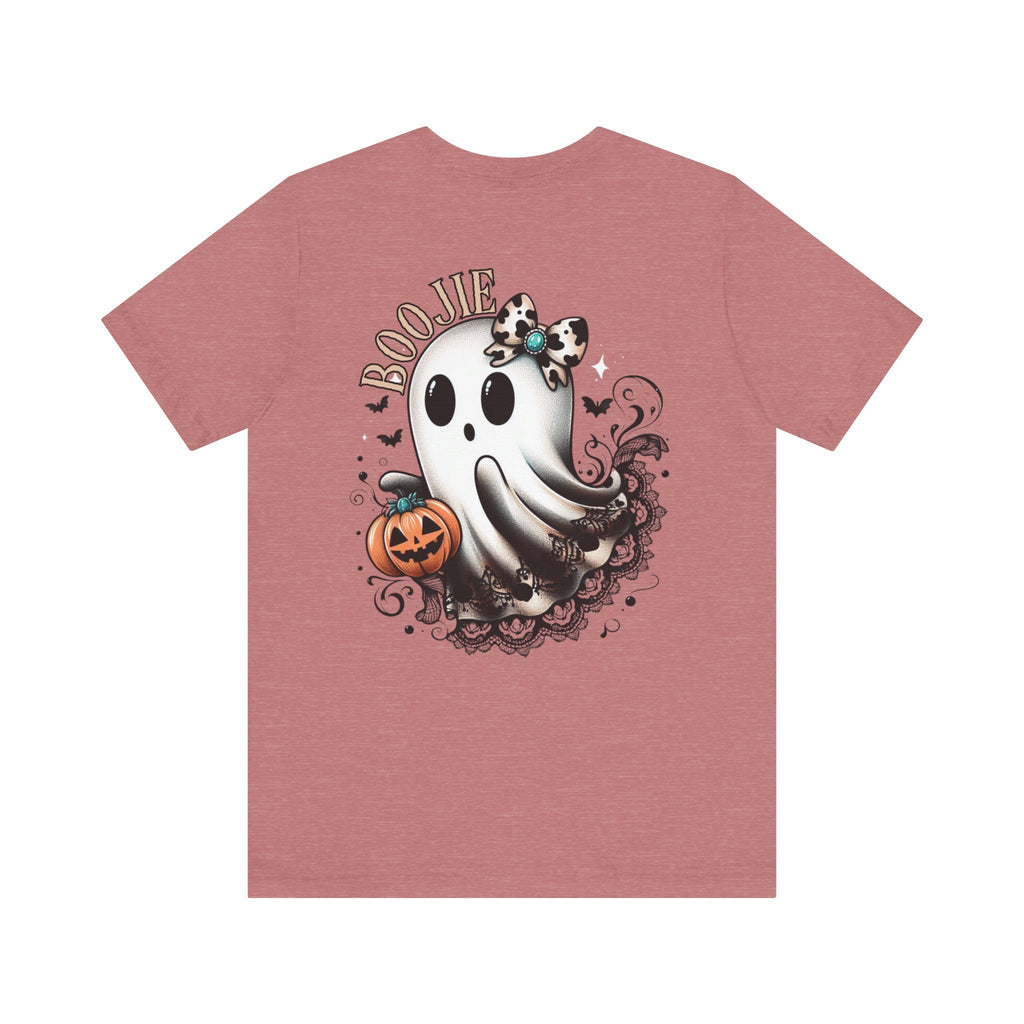 BOOjie Ghost Tee with Pumpkin - Halloween Unisex Jersey Short Sleeve Tee