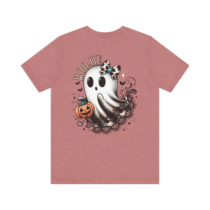 BOOjie Ghost Tee with Pumpkin - Halloween Unisex Jersey Short Sleeve Tee