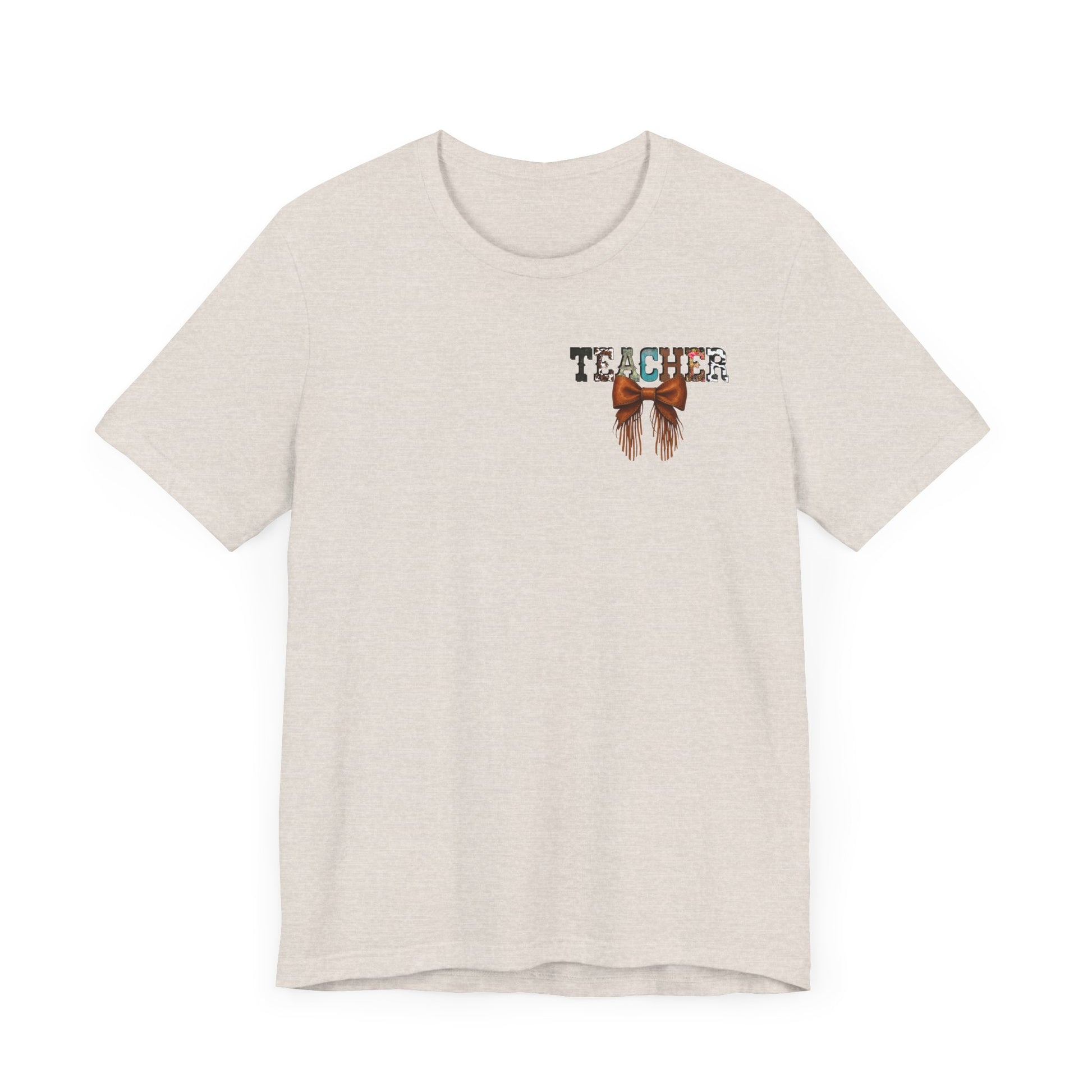 Western Style Teacher Tee with Fringe Bow Front & Back Design - Unisex Jersey Short Sleeve