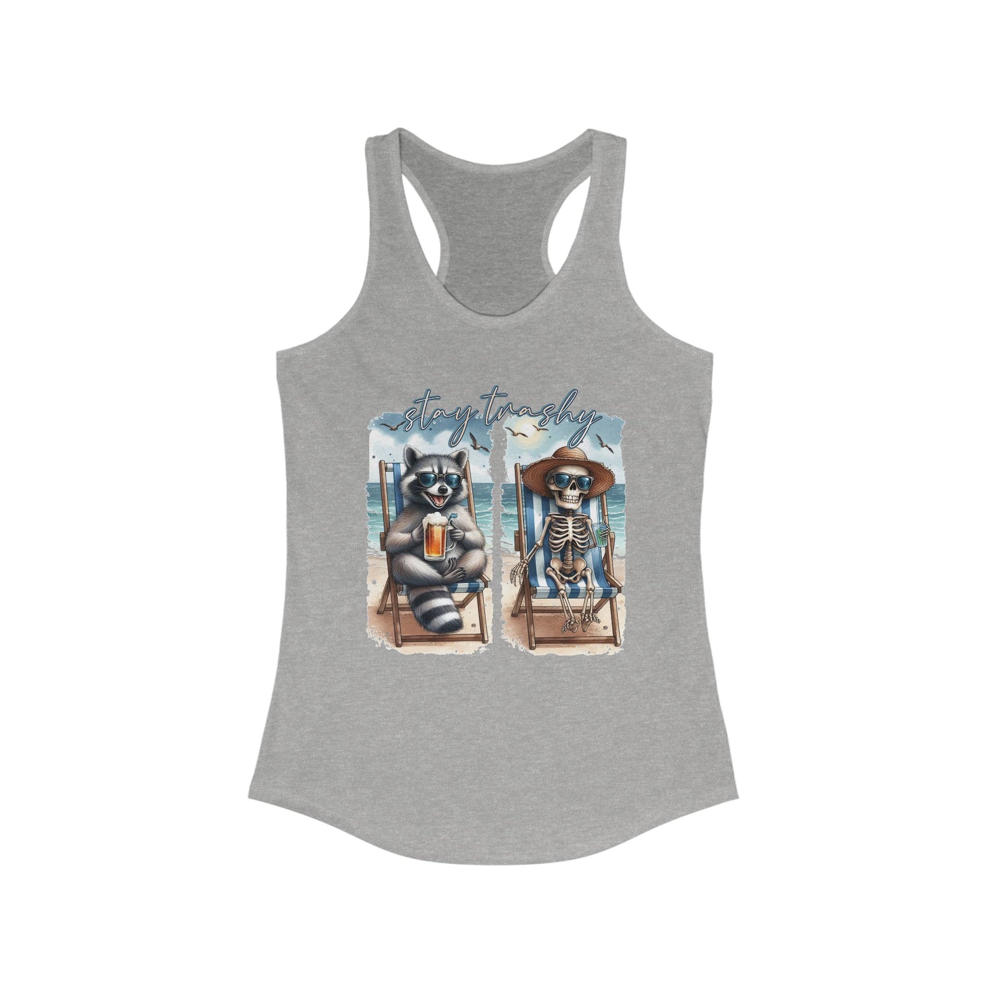 Racerback Tank - Stay Trashy Raccoon & Skeleton