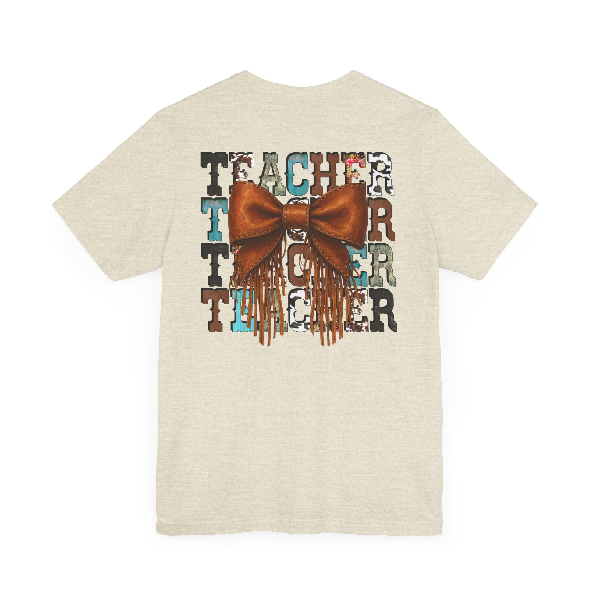 Western Style Teacher Tee with Fringe Bow Front & Back Design - Unisex Jersey Short Sleeve
