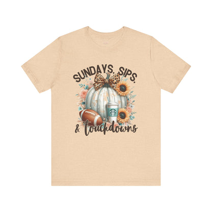 Football Tee - Sundays, Sips, & Touchdowns - Pumpkin, Latte, Sunflowers & Football