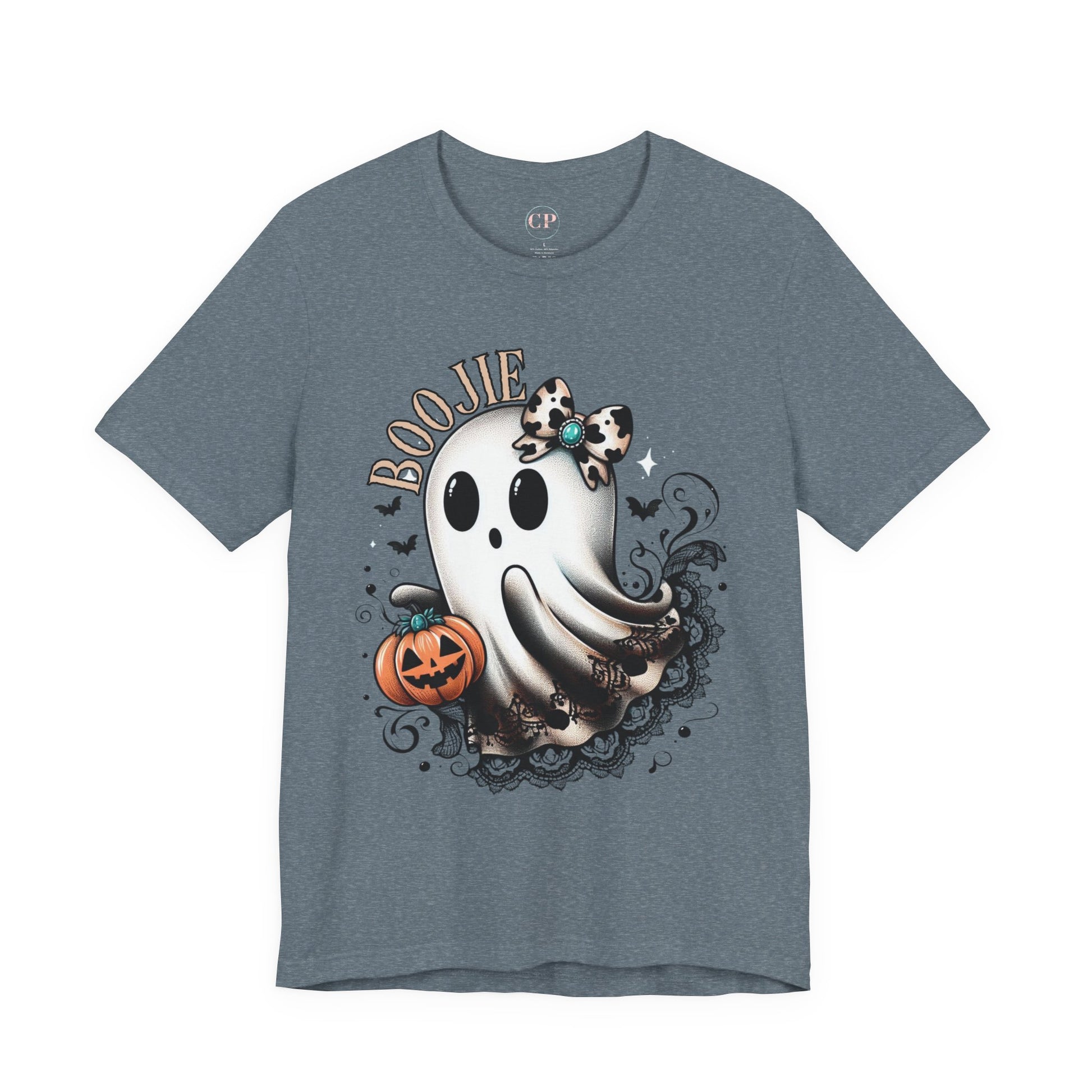 BOOjie Ghost Tee with Pumpkin - Halloween Unisex Jersey Short Sleeve Tee