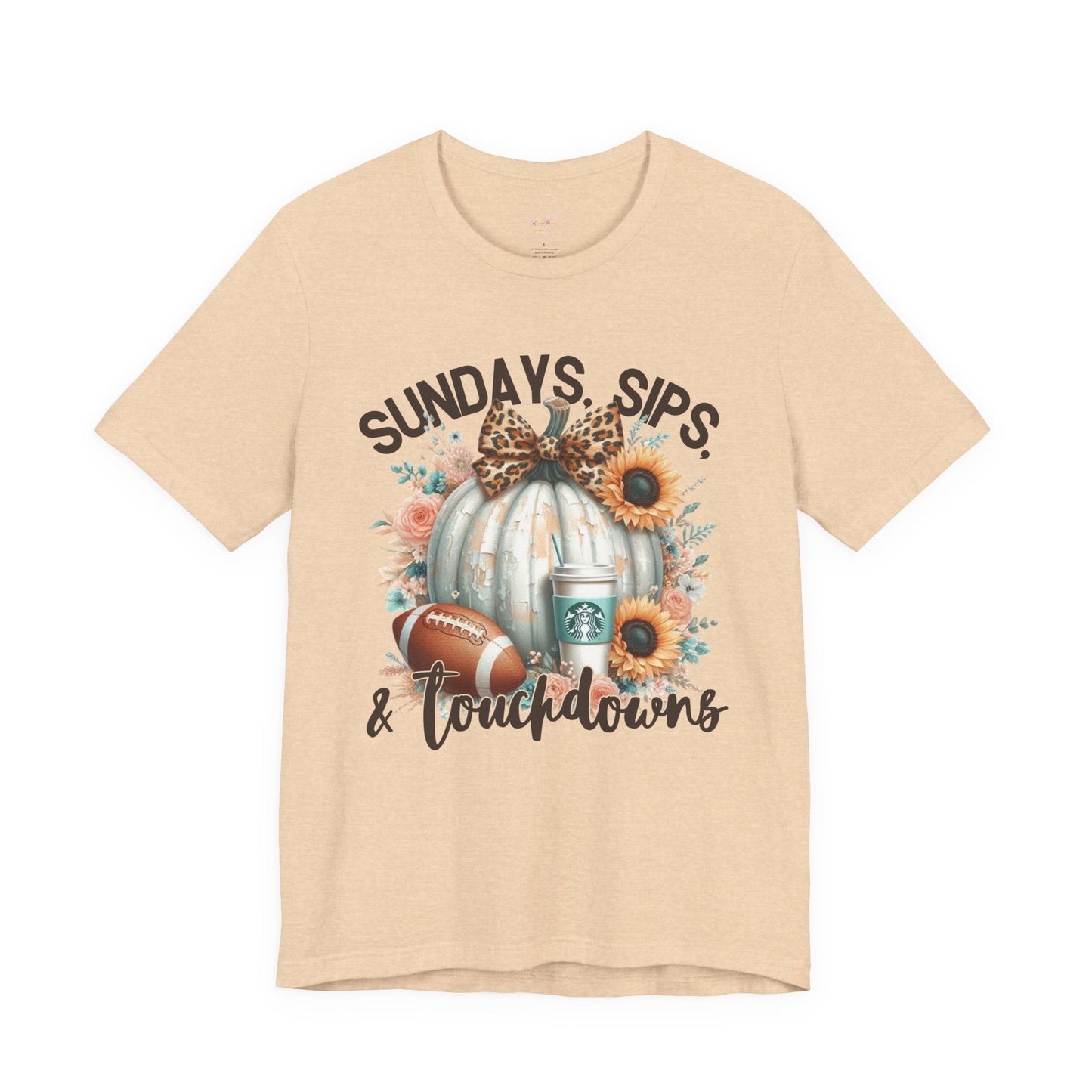 Football Tee - Sundays, Sips, & Touchdowns - Pumpkin, Latte, Sunflowers & Football