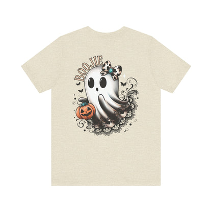 BOOjie Ghost Tee with Pumpkin - Halloween Unisex Jersey Short Sleeve Tee