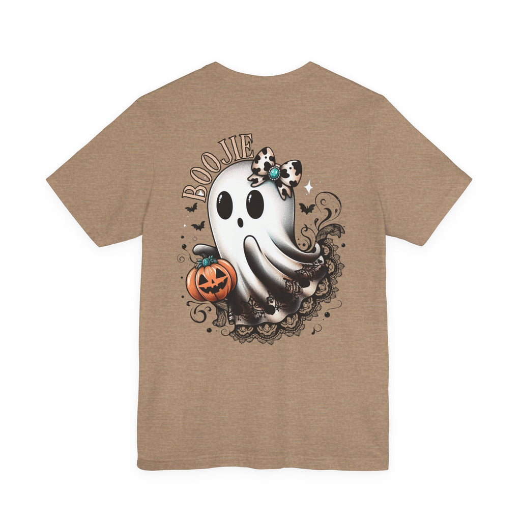 BOOjie Ghost Tee with Pumpkin - Halloween Unisex Jersey Short Sleeve Tee