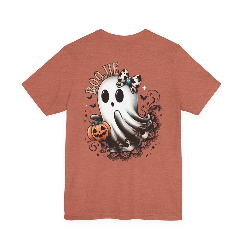 BOOjie Ghost Tee with Pumpkin - Halloween Unisex Jersey Short Sleeve Tee