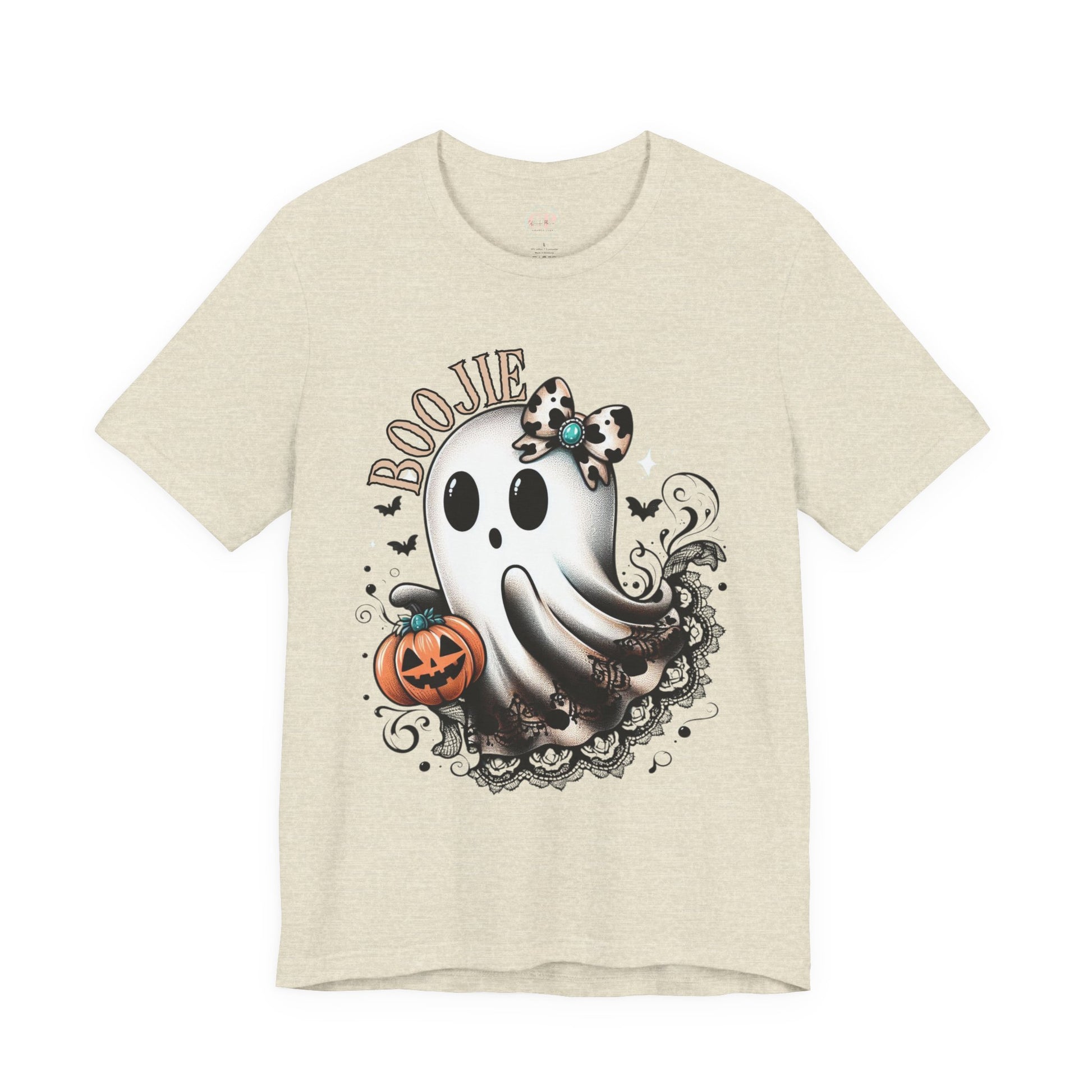 BOOjie Ghost Tee with Pumpkin - Halloween Unisex Jersey Short Sleeve Tee