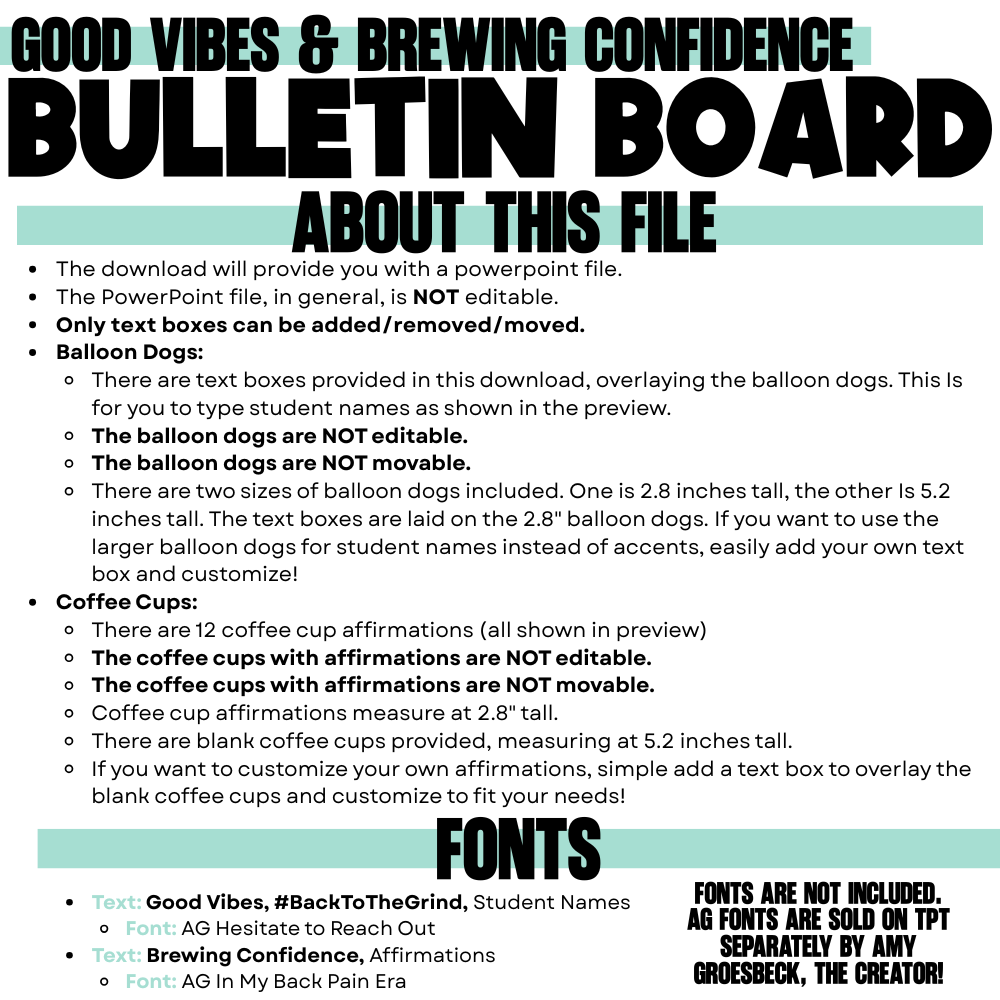 Back to School Bulletin Board Kit | Good Vibes & Brewing Confidence | Coffee Themed