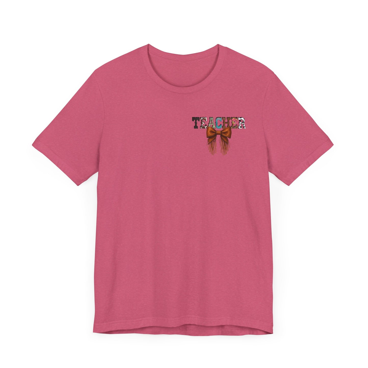 Western Style Teacher Tee with Fringe Bow Front & Back Design - Unisex Jersey Short Sleeve