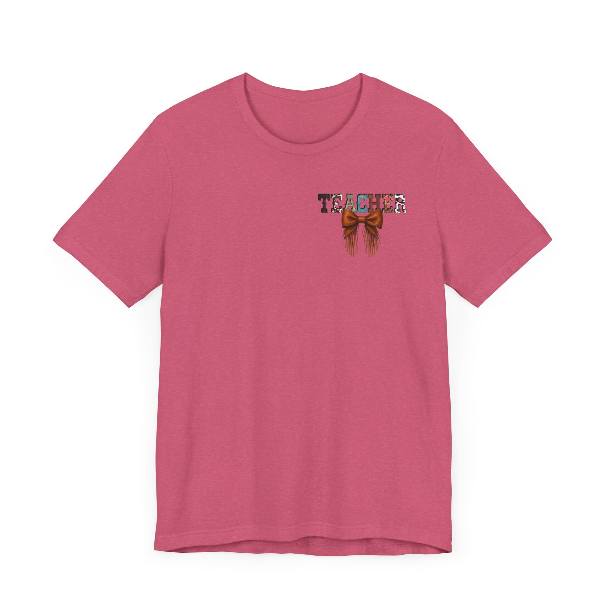 Western Style Teacher Tee with Fringe Bow Front & Back Design - Unisex Jersey Short Sleeve