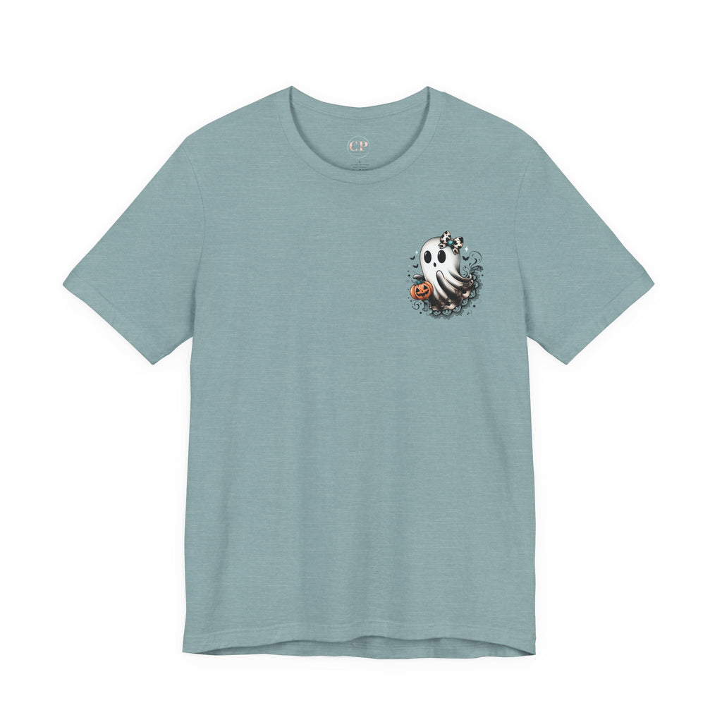 BOOjie Ghost Tee with Pumpkin - Halloween Unisex Jersey Short Sleeve Tee